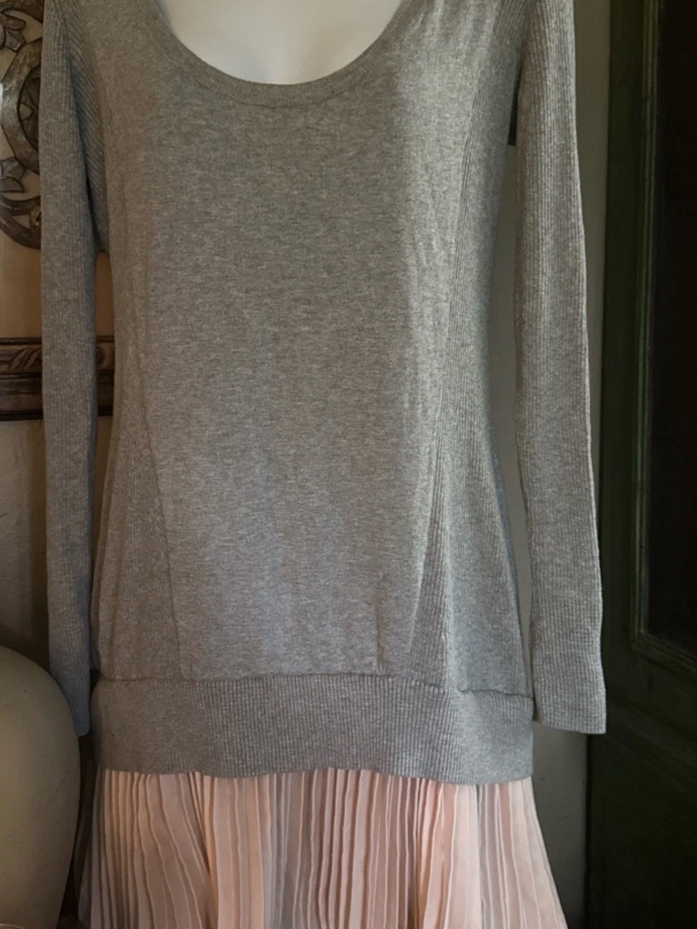 Victoria's Secret Pink Label Pleated Sweater Dress Heather Grey Pink Size L